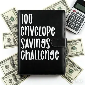 Pink Black Dual Color 100 Envelope Savings Challenge Book With 100 Transparent Waterproof Cash Pockets Budget Planner For Students
