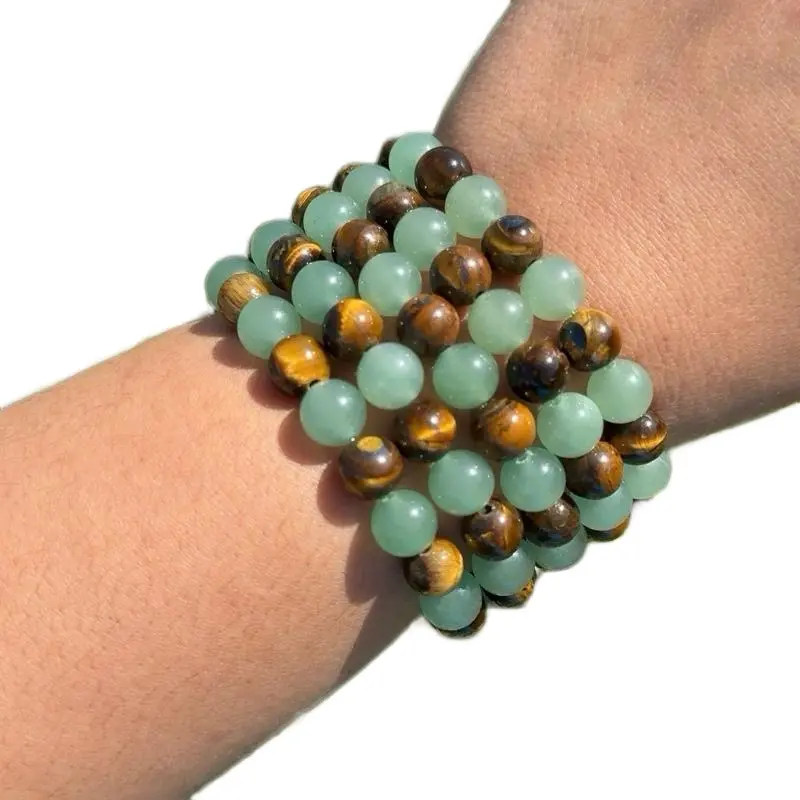 Too Much Money | Abundance and Prosperity Attracting Crystal Bracelet | Tigers Eye | Green Aventurine | One piece or bulk 6 Pack | Manifesting Money Crystal Bracelet with Round Beads 8mm
