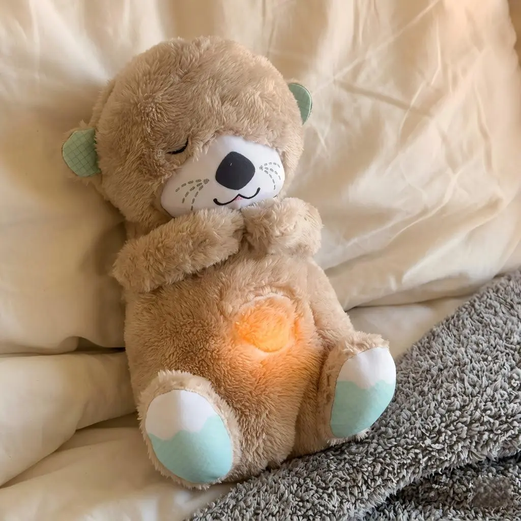 (Rhythmic Breathing Motion)Sound Machine Breathing Otter Plush Toy with Rhythmic Movements & Music for Baby Sleep - Gentle Hug & Four Gear Adjustment for Soothing & Relaxation