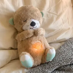 (Rhythmic Breathing Motion)Sound Machine Breathing Otter Plush Toy with Rhythmic Movements & Music for Baby Sleep - Gentle Hug & Four Gear Adjustment for Soothing & Relaxation