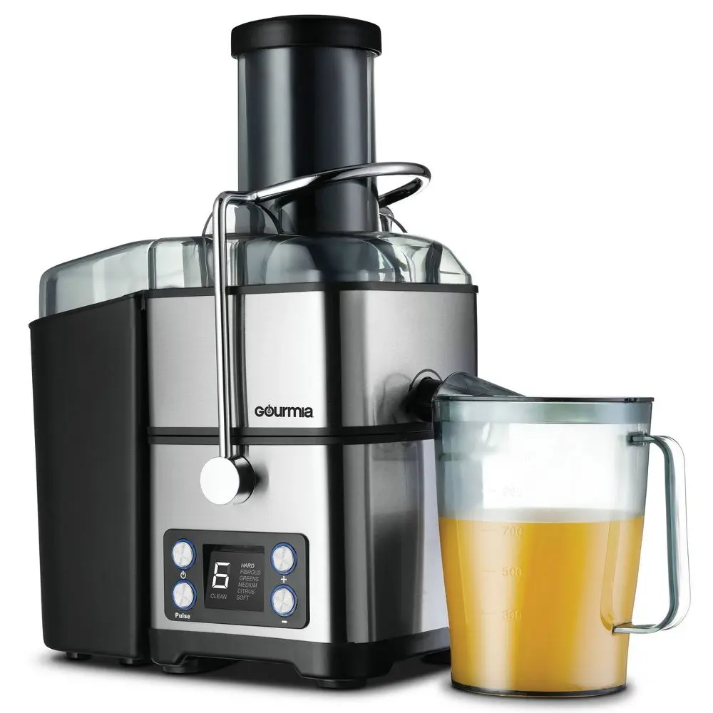 Gourmia 800W Stainless Steel Juicer Machine, 6-Speed Wide Mouth Juice Extractor with Auto Cleaning & Mesh, Dishwasher-Safe Parts, Digital Kitchen Supplies