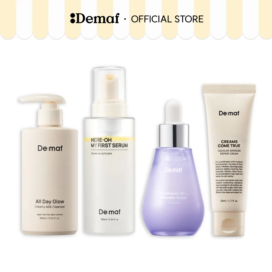 [De:maf Official] Complete Barrier Care Routine Set | First Serum + Panthenol Ampoule + Squalane Cream + Milk Cleanser | Full Skin Repair Routine
