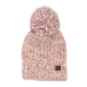 Women's Chunky Knit Space-Dye Marl Eyelash Beanie with Fuzzy Pom, Warm, 1 Size Fits Most, Female Fashion Accessory for Playful Style
