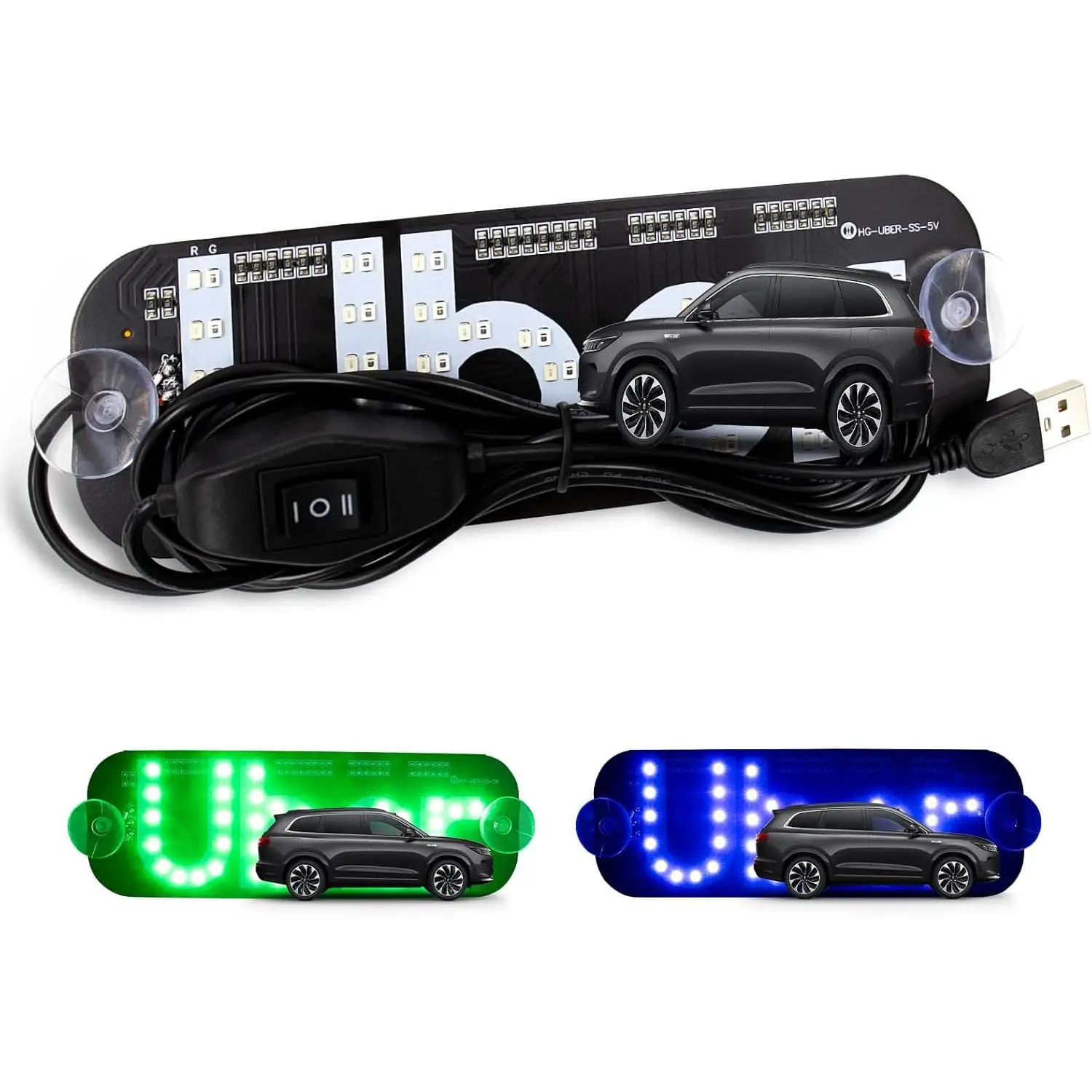 Car LED Light Sign, Universal USB Powered Taxi Light Sign with Suction Cup, Decoration Sign for Windshield, Decorative Accessories for Car Dashboard,
