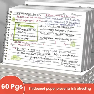 B5 Side-Turn Spiral Notebook Transparent PP Cover 60 Pages Thick No Bleed Paper Removable Tearable Pages Student School Office Writing Stationery