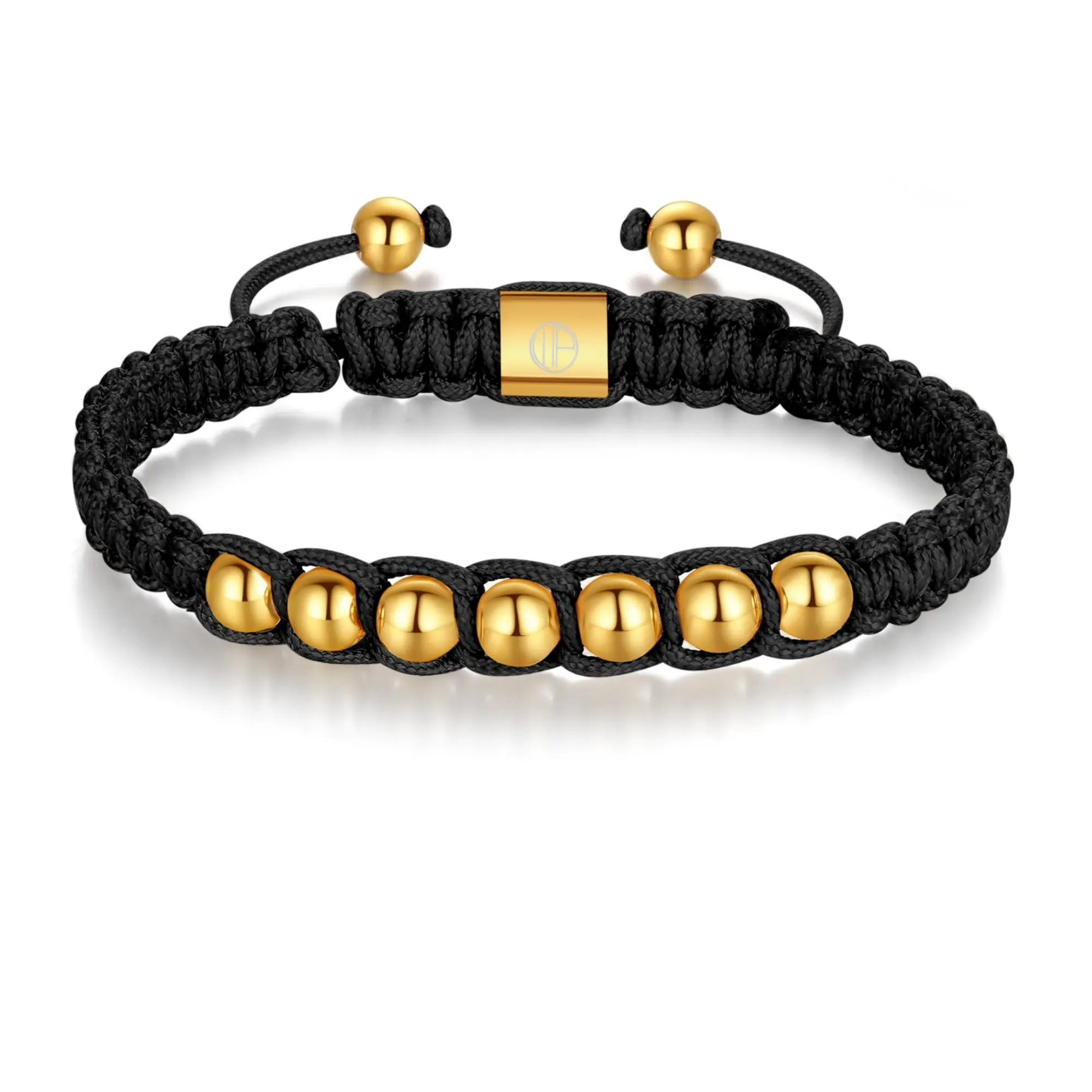 WEPICK Mens Rope Bracelet 18K Gold Plated Stainless Steel Adjustable Braided String Bracelet 6mm Beads Protection Bracelet Friendship Jewelry Gifts Red/Black/White/Green