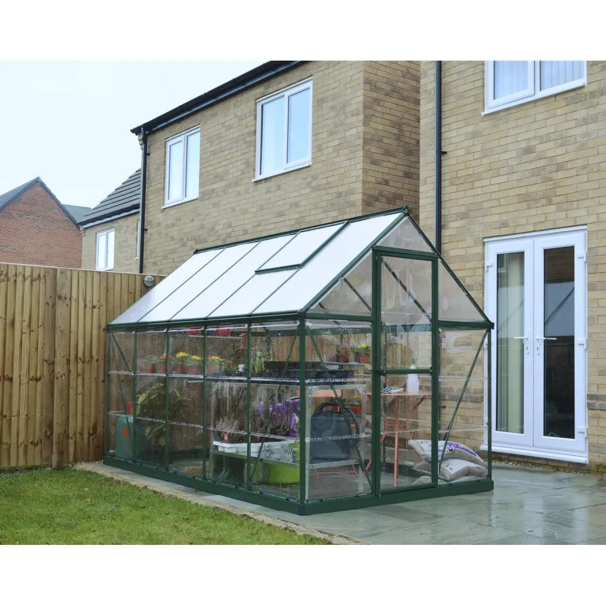 212 MAIN 6x10 ft. Hybrid Hobby Polycarbonate Greenhouse - Green Outdoor Aluminum Frame DIY Kit with UV Blocking, Temperature Ctrl, Growing Capabilities for Patio Outdoor Furniture