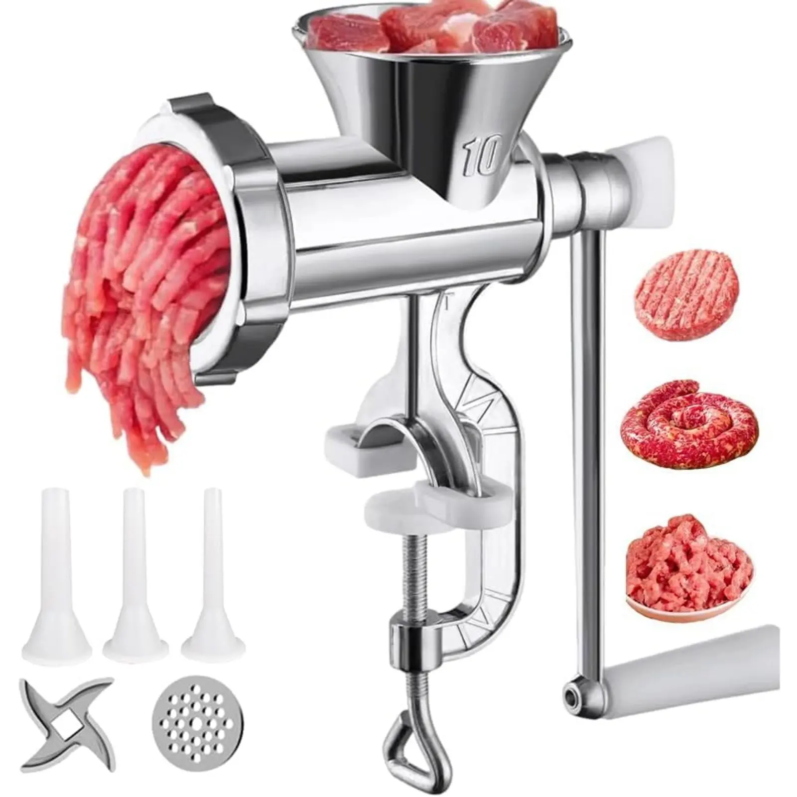 Manual Meat Grinder Mincer - For Home Use Sausage Maker & Burger Patty Stuffer with Table Clamp, Hand Operated Kitchen Tool for Homemade Pork, Beef, and Sausage - Easy to Clean