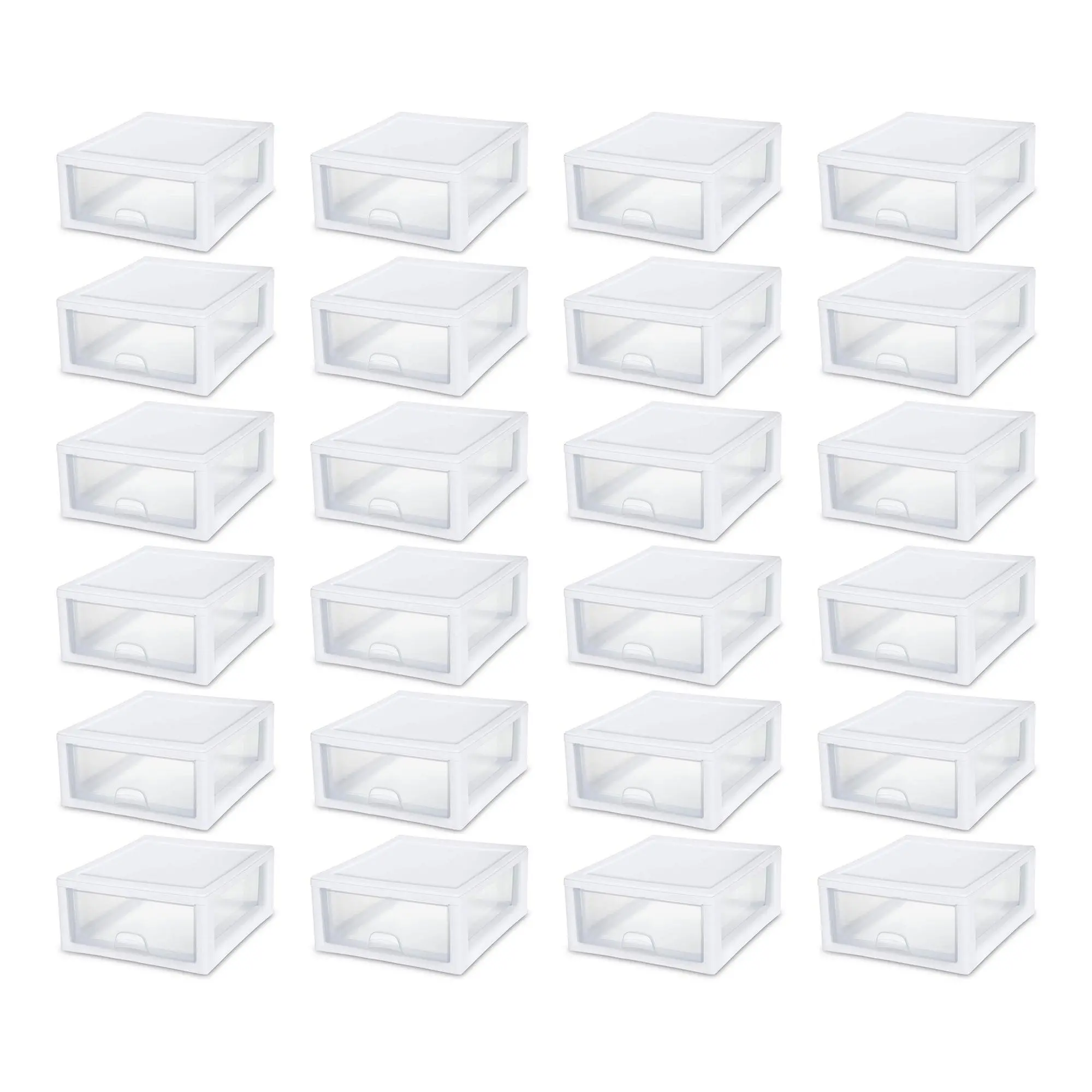 Sterilite 16 Quart Clear Plastic Stacking Storage Drawer Container Box, 24 Pack