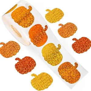 500 Pieces Roll Pumpkin Easter Festival Celebration Round Laser Adhesive Stickers Labels Sealing Tags, Party Decoration Supplies