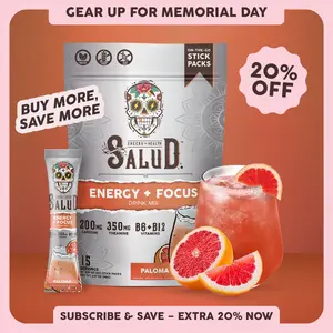 Salud 2-in-1 [Energy + Focus – Paloma] Clean Energy Drink Mix, Agua Fresca, Organic Caffeine, B6 & B12, L-Theanine, Drink Packets, Non-GMO, Gluten Free, Vegan, Low Calorie, 1g Sugar (15 Servings)