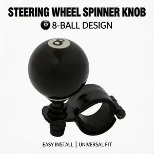 8 Ball Steering Wheel Spinner Black Grip for Easy Maneuverability and Precise Control Universal Fit for Cars Trucks and SUVs Durable Construction Comfortable Grip Custom Look