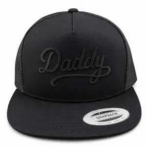 Yupoong Unisex Daddy Snapback Hat, Black Fabric with Bold Black Script Embroidery, Breathable Sides, Flat Brim, Playful Fashion Accessory, Embroidered Baseball Cap, Funny Dad Hat Premium Fitted Cap Dad Style Cap High Quality Hat