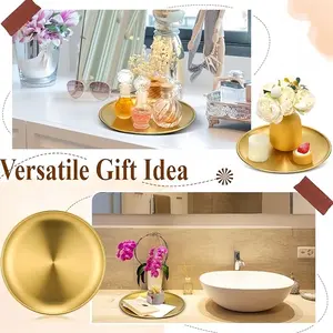 Stainless Steel Fruit Plate, 6 Counts/set Round Shallow Serving Tray, Multifunctional Cake Plate, Barbecue Plate, Household Tableware, Camping Kitchenware