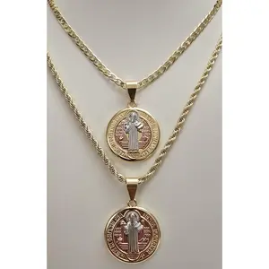 Faith New Religious Style Medalla de San Benito Tri Color Round Double Sided Pendant with Chain Medalla Jewelry Necklaces