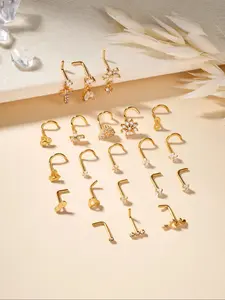 Heart Flower Motif Cubic Zirconia Accent Nose Studs, Stainless Steel Material 20g Nose Rings, 8mm Nose Studs, Women's Everyday Jewelry