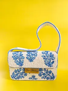 Hand-Beaded Blue Floral Evening Bag | Elegant Wedding & Special Occasion Shoulder Clutch