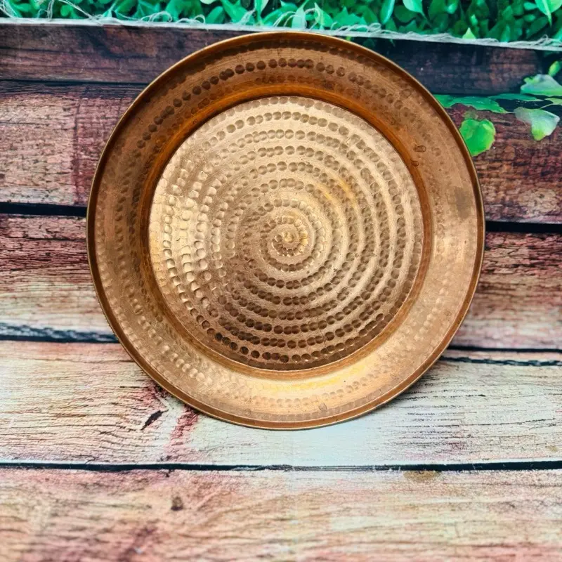 Copper Puja Plates with Intricate Design for Traditional Rituals and Decor