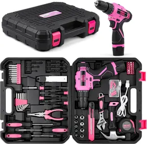 152PCS Home Tool Kit with 12V, Pink