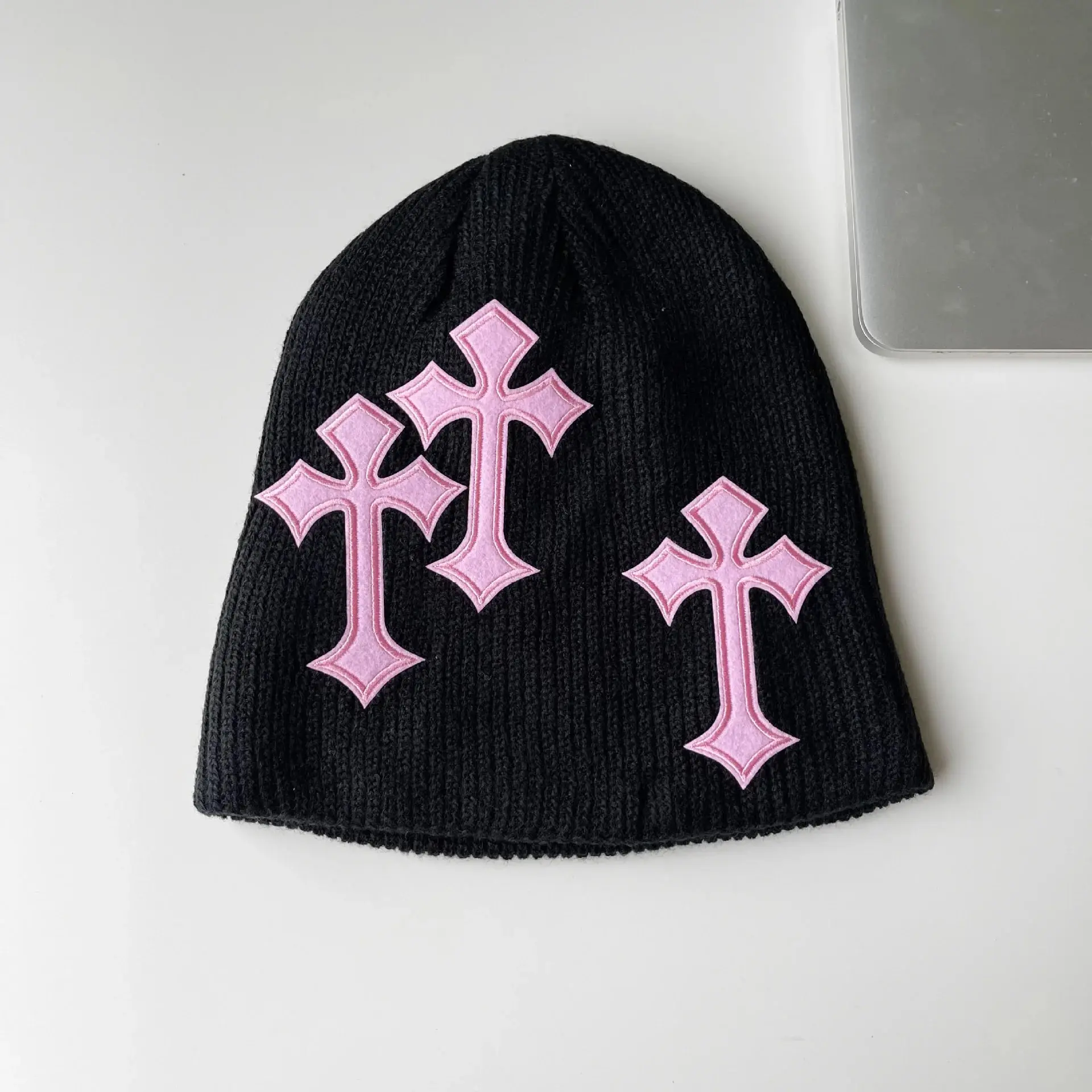 Sopula Studio Men's and Women's 21st Century Style Casual Gothic Cross-Design Knitted Hat Suitable for All Seasons, Embroidered Streetwear Hat SpringStatements Acrylic Hat