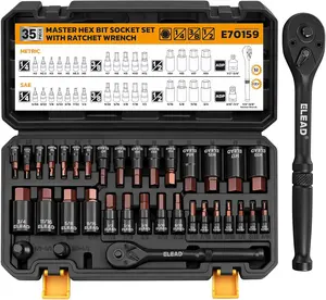 35-Piece Master Hex Bit Socket Set, 1/4", 3/8", 1/2" Drive Allen Socket Set H2-H19, 5/16"-3/4", Premium CR-V & S2 Alloy Steel, Ratchet Wrench, Sockets Adapter, High Torque for Automotive Mechanic