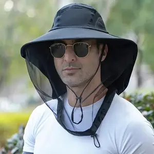 Outdoor Mosquito-Proof Sun Hat with Wide-brim Sun Protection Breathable Mesh Brim Quick-dry Durable Fabric Ideal for Hiking Trekking Fishing Camping and Golf