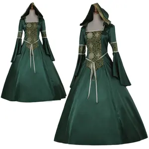 Women's Medieval Hooded Fancy Dress Renaissance Queen Witch Vampire Dress Victorian Long Dress
