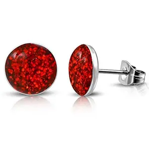 Stainless Steel Blue Glitter Round Stud Earrings
