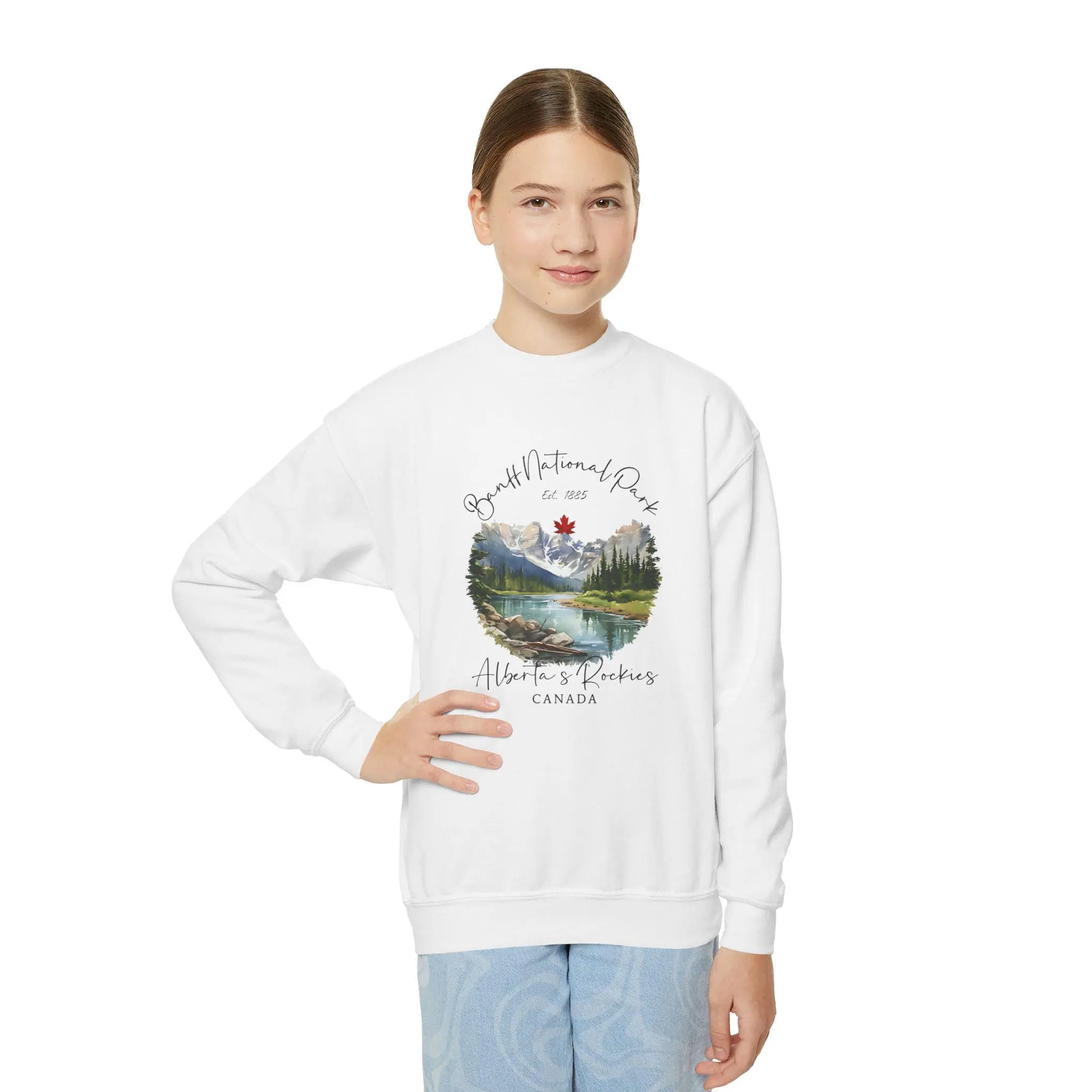Banff National Park Youth Sweatshirt, Alberta Rockies Graphic Crewneck Pullover, Canada Unisex Sweater