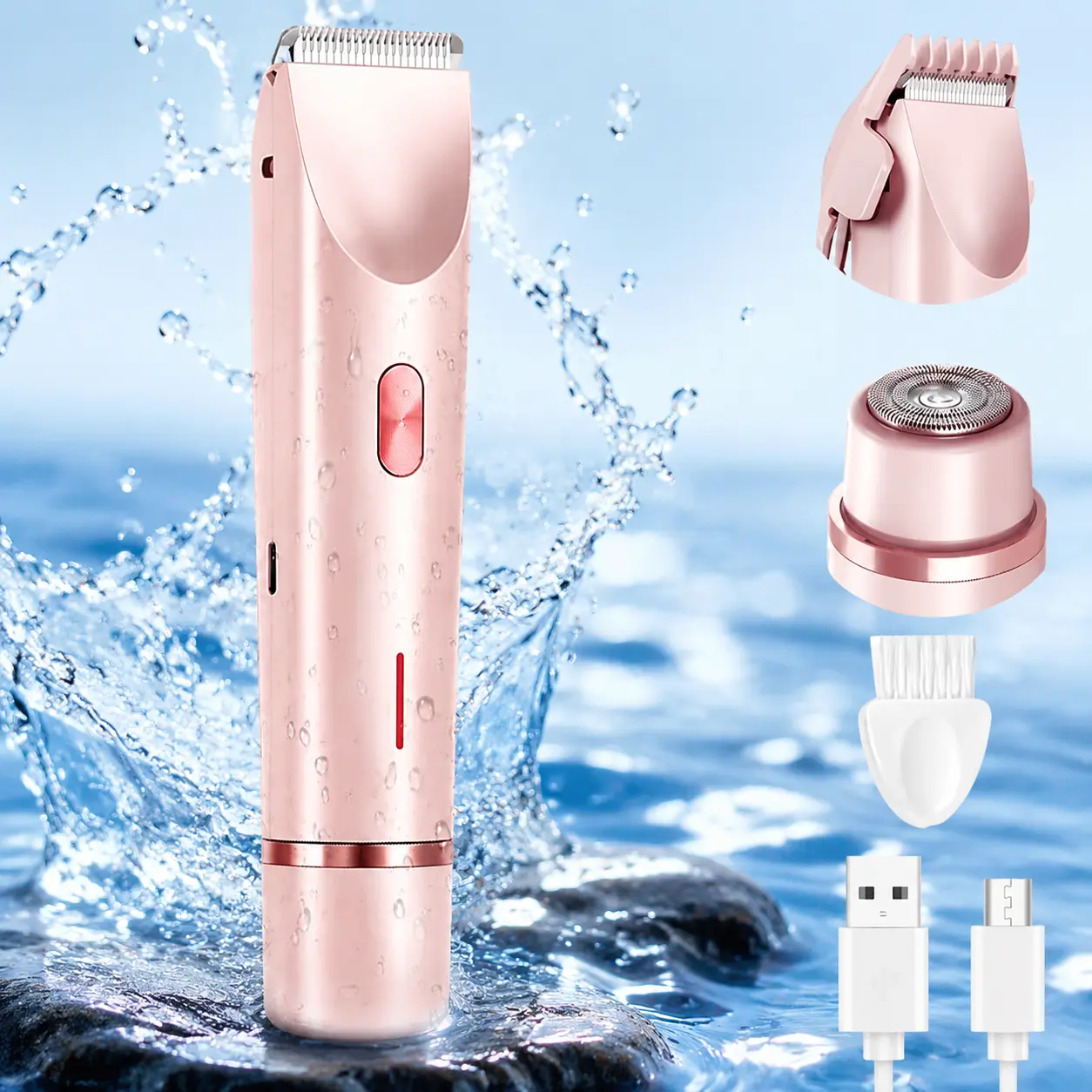 Female Use 2-in-1 Electric Trimmer/Shaver (ABS Plastic), Rechargeable USB Waterproof Portable Hair Removal Tool, Graduation Gift Daily Groom Travel-Ready Dual Head Beauty Grooming Kit for Women