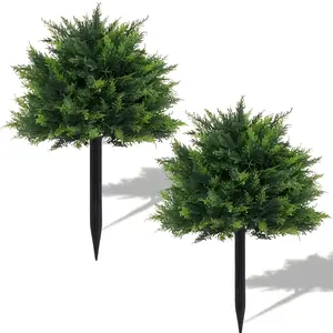 2 Bundles Realistic Faux Cedar Trees  UV Resistant Outdoor Porch Decor | Make Your Front Door Look Luxury All Year Round