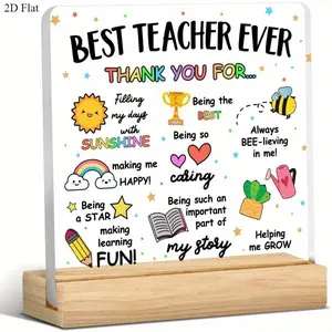 Best Teacher Ever Acrylic Photo Plaque, Acrylic Signage Plaque, Inspirational Desk Decor Gift for Teachers, Classroom Ornament for Teacher's Day, Signs, Novelty Desk Decor