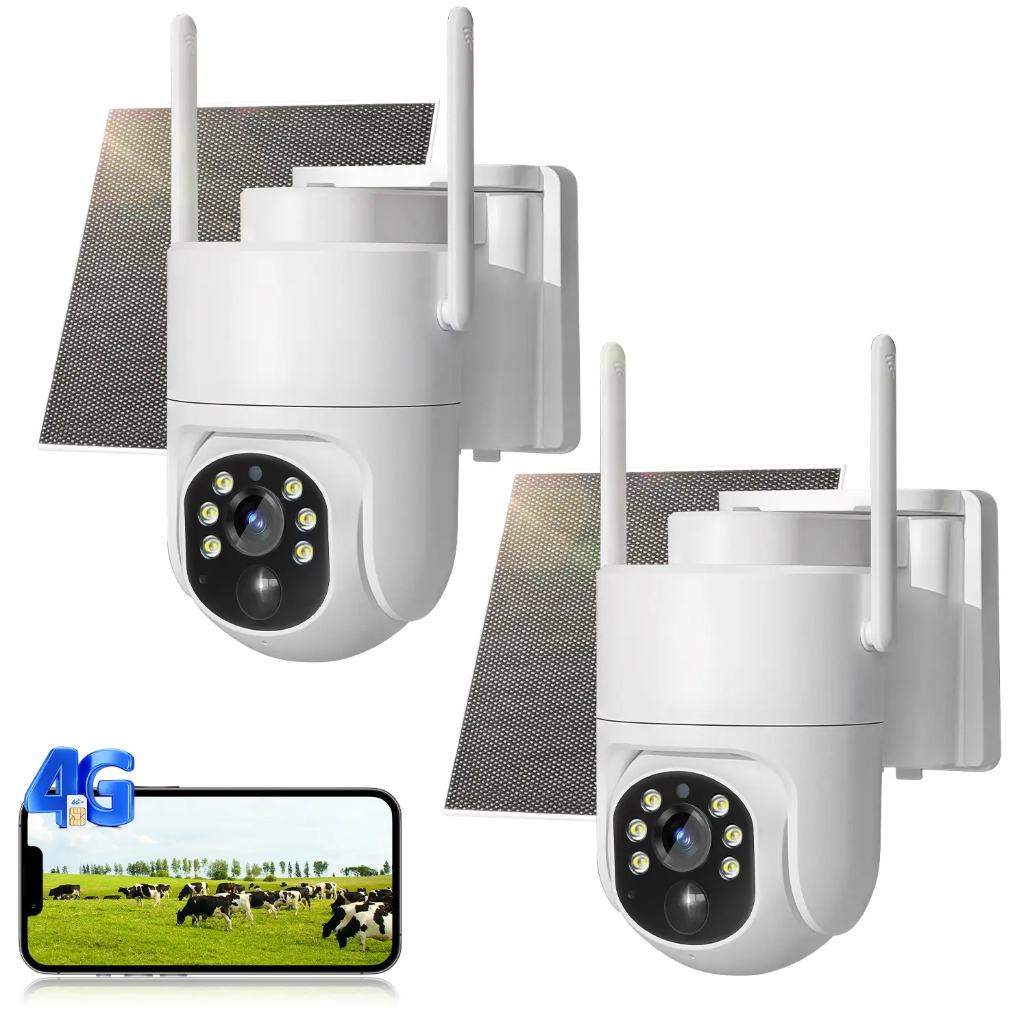 Solar-Powered 4G LTE Cellular Wireless Home Security Camera - 10400mAh Rechargeable Battery, Auto Tracking, Color Night Vision, Motion Sensor, 2-Way Audio, Built-in SIM Card, SD Micro Support, Solar Panel, for Verizon, AT&T, T-Mobile (No WiFi Needed)