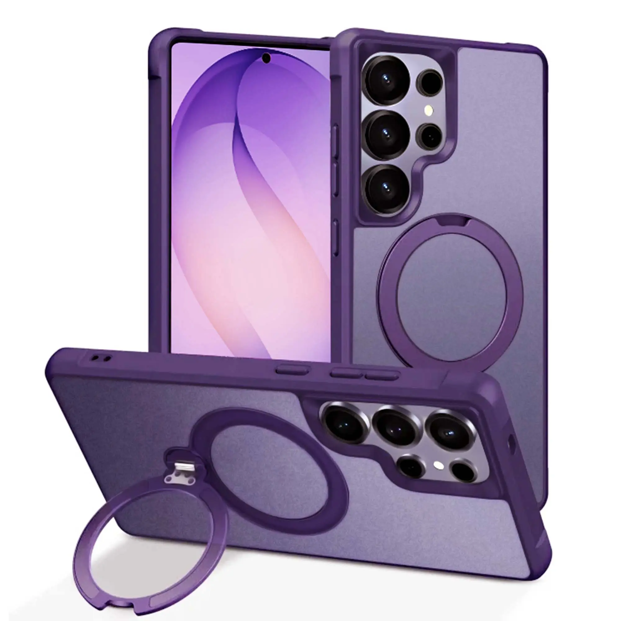 Durable Smartphone Casing for Samsung S26/S25/S24 Ultra, Magnetic Matte Fully Rotating Kickstand Phone Case, Slim Shockproof Protective Mobile Phone Accessories with Built-in Stand for Enhanced Protection, Handheld