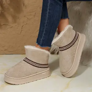 Cozy Memory Foam Winter Warm Mini Snow Boots for Women Ankle Fleece Slippers Indoor Outdoor Shoes