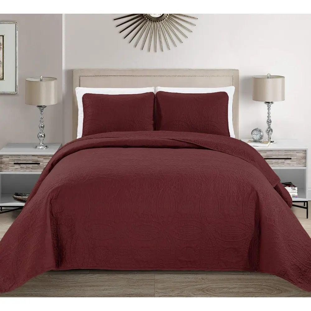 Fancy Collection Embossed Bedding Set - Oversize Solid Coverlet Bedspread, Burgundy King-California King Bed Comforter Set, Bedding Sets