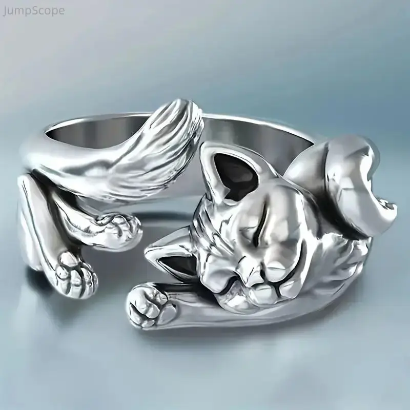 Sterling Silver Cat Ring for Women, Cute Vintage Inspired Adjustable Open Finger Jewelry for Parties and Daily Wear, Vintage Inspired Ring, Rings