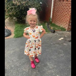 Toddler Baby Girl Summer Dress Chicken Print  Ruffle Sleeve A-line Dress Farm Animal Outfit