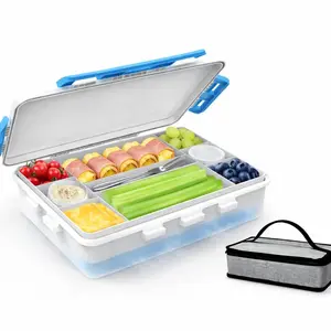 Chilled Portable Snackle Box Container with Reusable Ice Pack Divided Serving Tray Bonus Insulated Bag Dip Containers Forks for Charcuterie Snack Fruit Beach Travel Picnic Party Back to School Gift Food Storage Set
