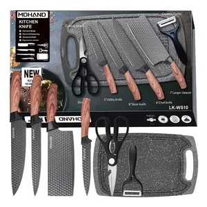 Kitchen Knife Set - Professional Chef's Knife, Slicing Knife, Scraper, Scissors and Cutting board - High Carbon Stainless Steel with Ultra-Sharp Blades, Best Gift#fathersdaygift