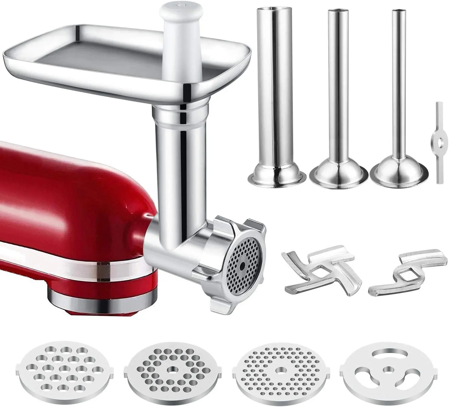 Meat  Attachment for  Stand Mixers, Accessories Included 3 Sausage Stuffer Tubes and 4 Grinding Plates, Metal   Accessories by