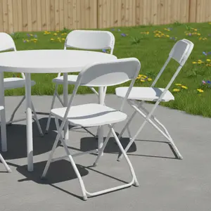 HomeRoots 639951 31 x 18.10 x 18 in. White Metal Outdoor Folding Stacking Dining Chair - Set of 4