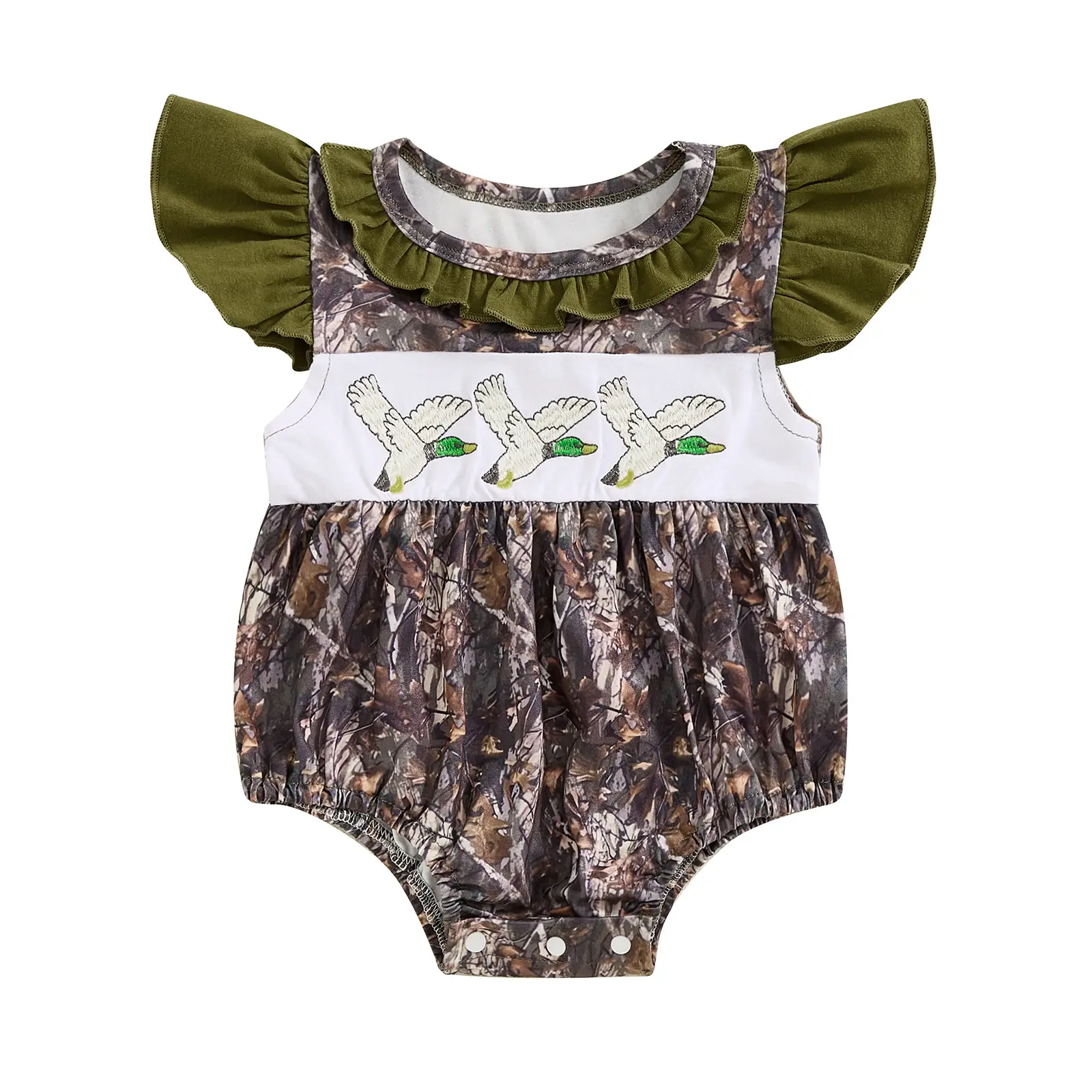 Infant Baby Girls Clothes Ruffle Romper Embroidery Mallard Duck Camo Onesie Bodysuit Hunting Outfit #Springtok