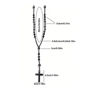 Wrapped Wish B Natural Obsidian Yooperlite Rosary Necklace UV Reactive Protection Necklace Hematite Stone Cross Pendant Necklace Gift for her, gift for him
