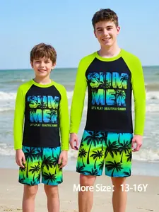 Summer Beach Kids Sun Protection Set Game Theme Allover Print Cool Quick-Dry Surf Water Play Two-Piece