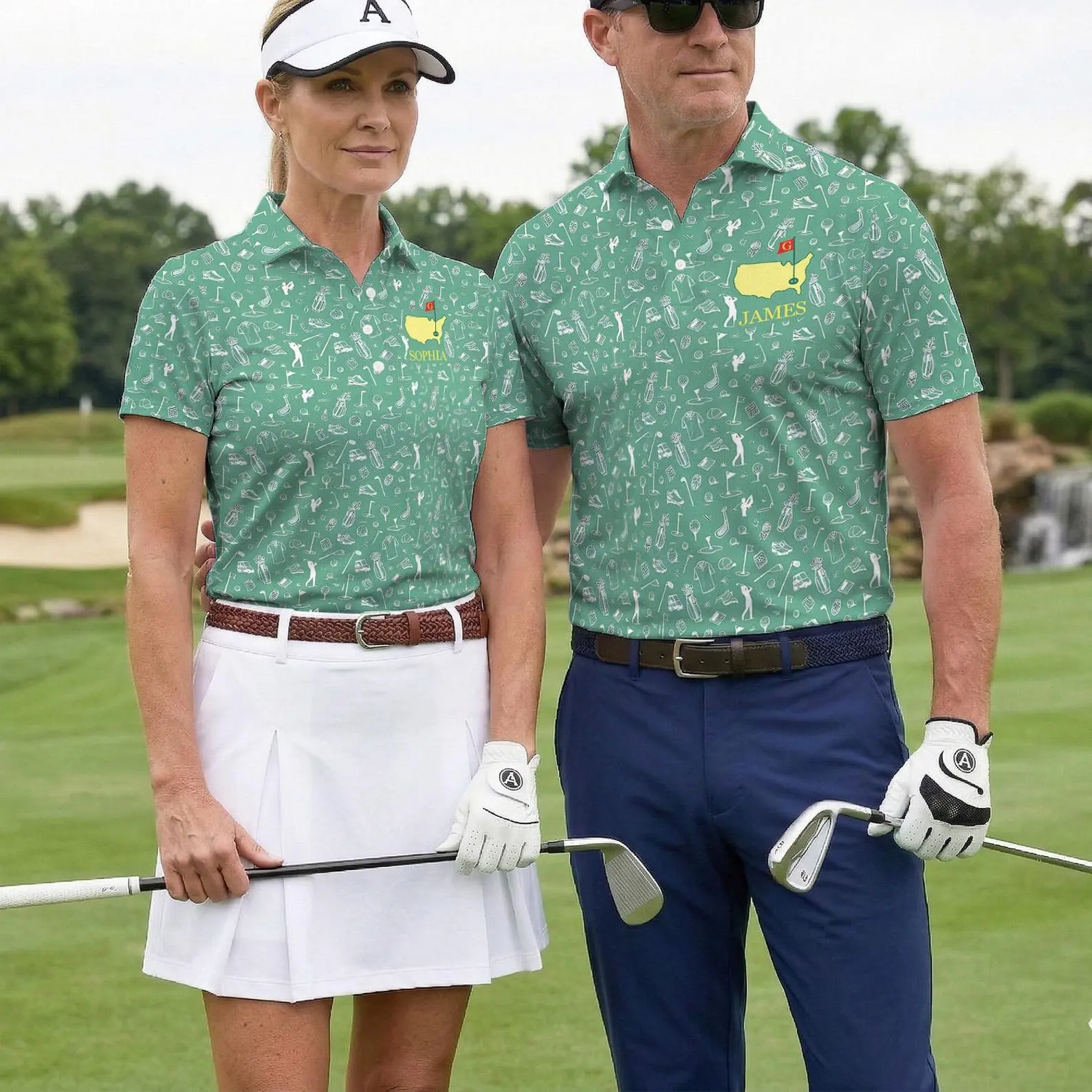 Personalized Golf Polo Shirt with Custom Name, Golf Pattern Polo Shirt, Custom Golf Shirt Gift for Men, Golf Lover Apparel