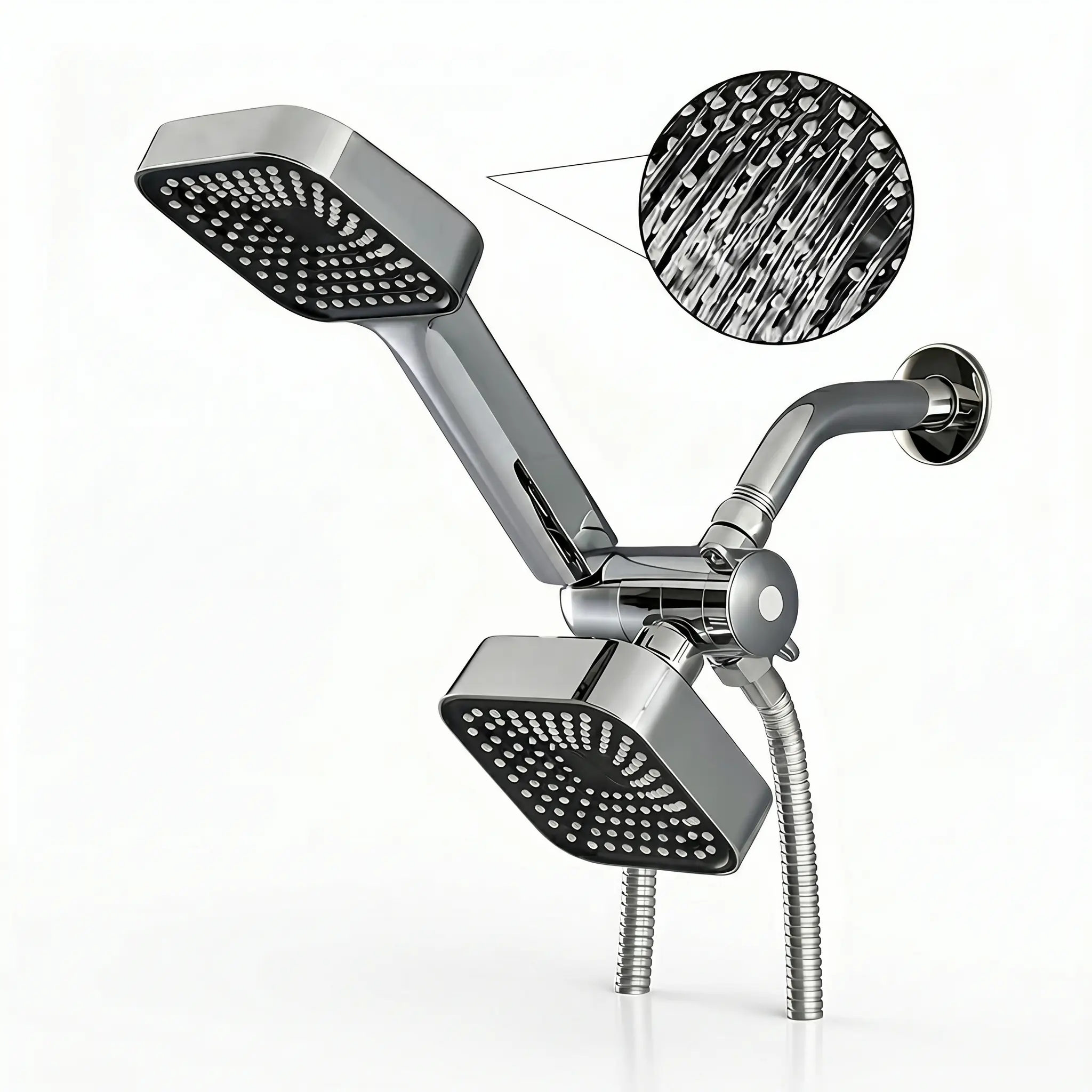 Lightweight ABS Shower Head Combination, Dual Rain & Handheld Shower System with Long Hose and 3-Way Water Diverter