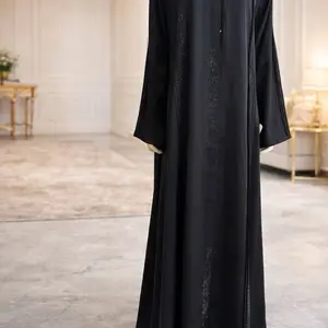 Dubai Black Abaya with Elegant rhinestones embellishments and Button Closure for Women - Stylish and Comfortable Abaya
