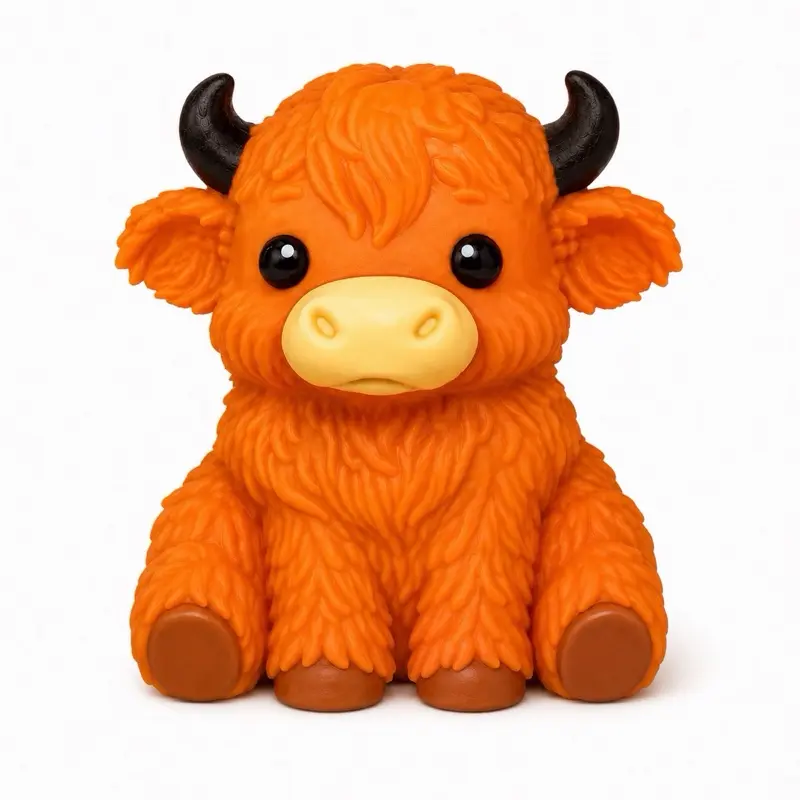 Highland Cow Squishy Toy – Slow Rising Sensory Squeeze Toy – Soft Stress Relief Fidget – Orange Farm Animal Gift