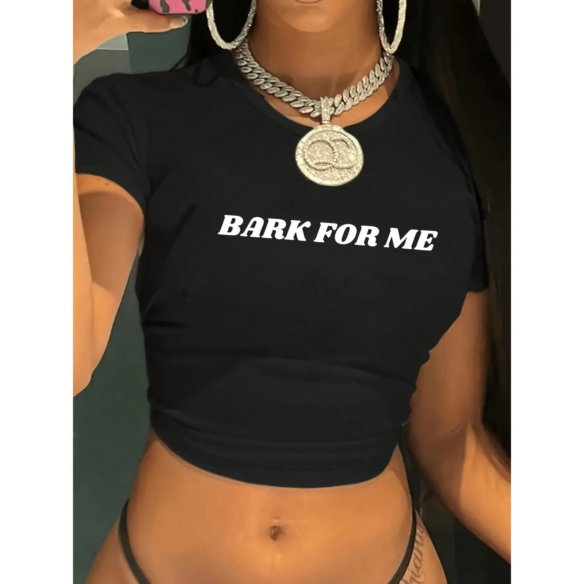 Y2K-Style Women's Cropped T-Shirt Top. Short Crop Top "BARK FOR ME" Print On Front